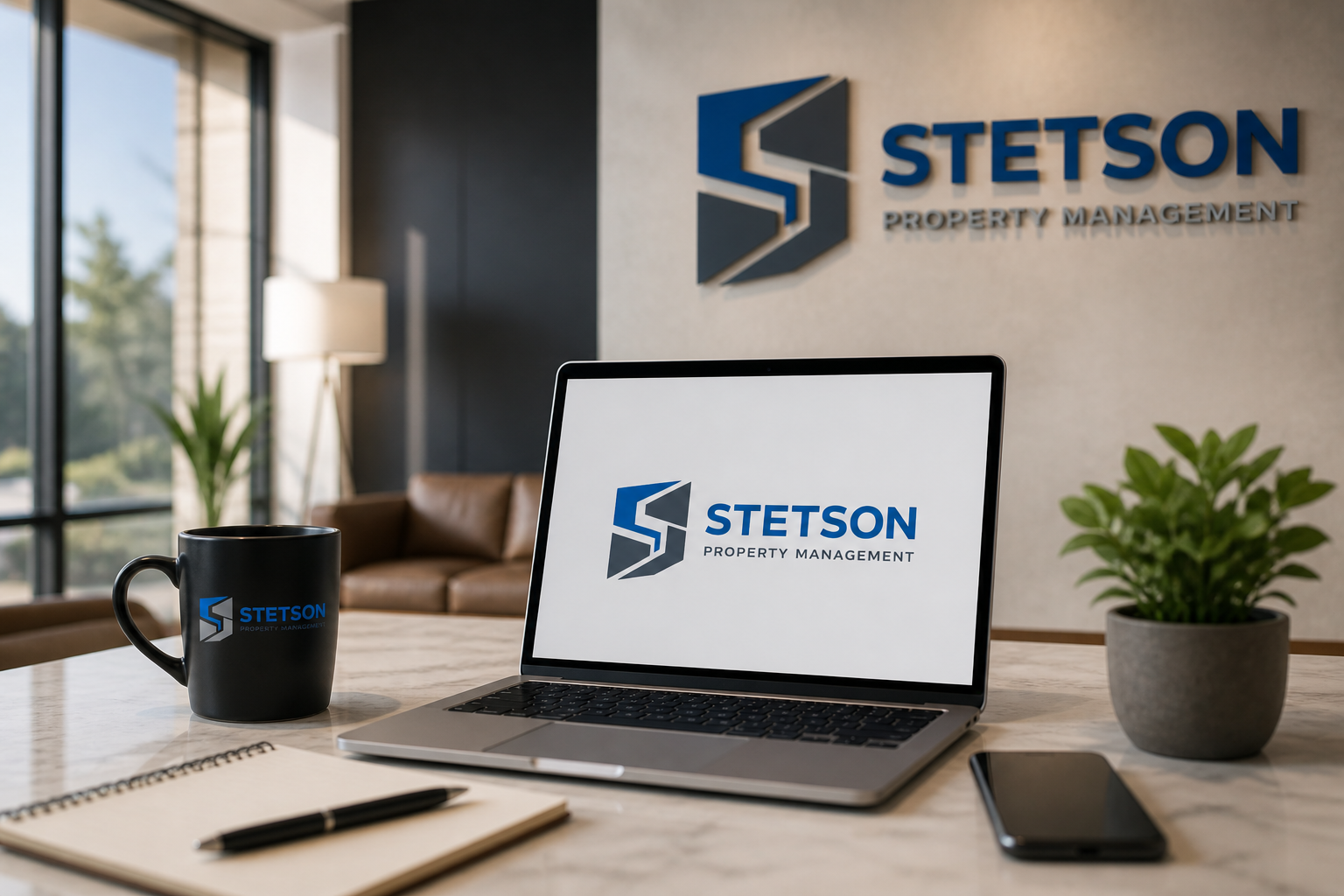 Modern Austin property management office with Stetson Property Management branding