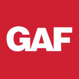 Logo GAF : Lettres blanches « GAF » sur fond rouge.