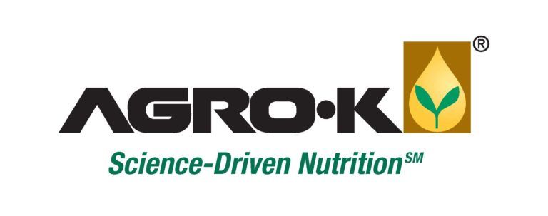 Logo for AGRO-K with black text, 