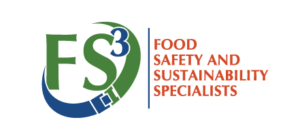 Logo for Food Safety and Sustainability Specialists; green FS3 design with blue and white accents, red text.