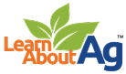 Learn About Ag logo with green leaves and text in orange and blue.