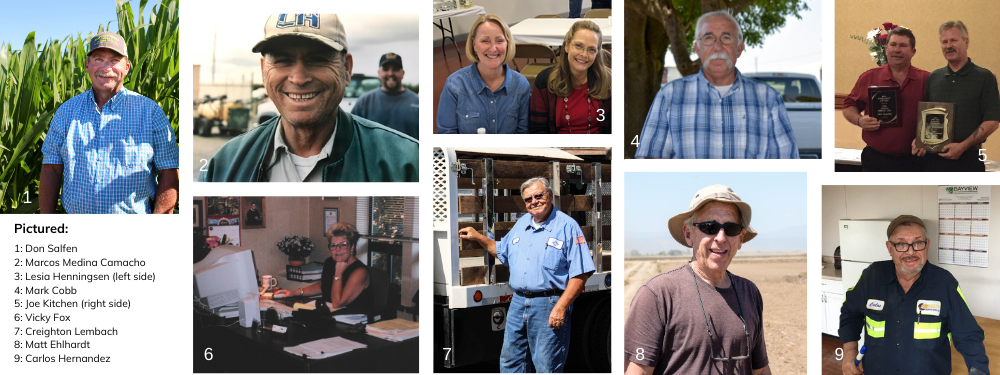 Multiple portraits of people, in various settings, for a list of names.