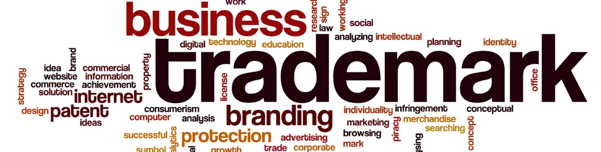 Word cloud with the words trademark, business, and branding.