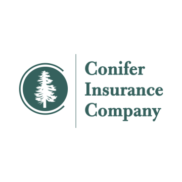 The logo for conifer insurance company has a pine tree in a circle.