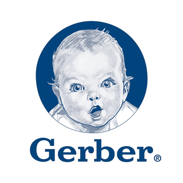 A logo for gerber shows a baby in a blue circle