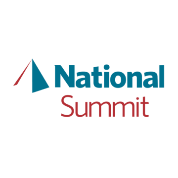 The national summit logo is blue and red