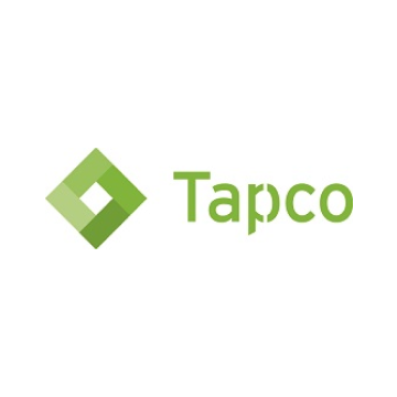 A logo for tapco with a green diamond on a white background.
