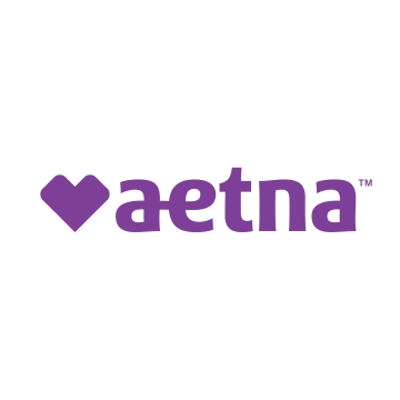 The aetna logo is purple with a heart in the middle.