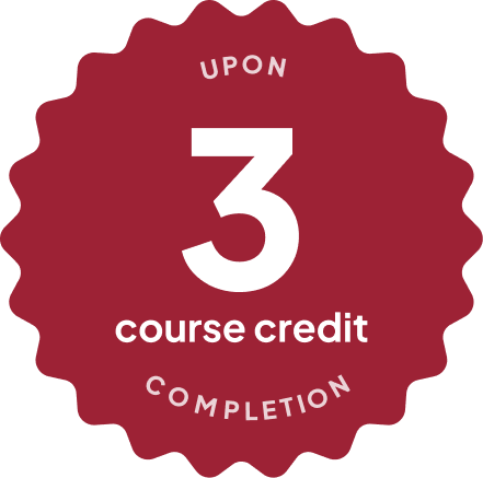 Blue badge with text: 