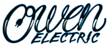 A logo for Owen electric with a plug in the middle