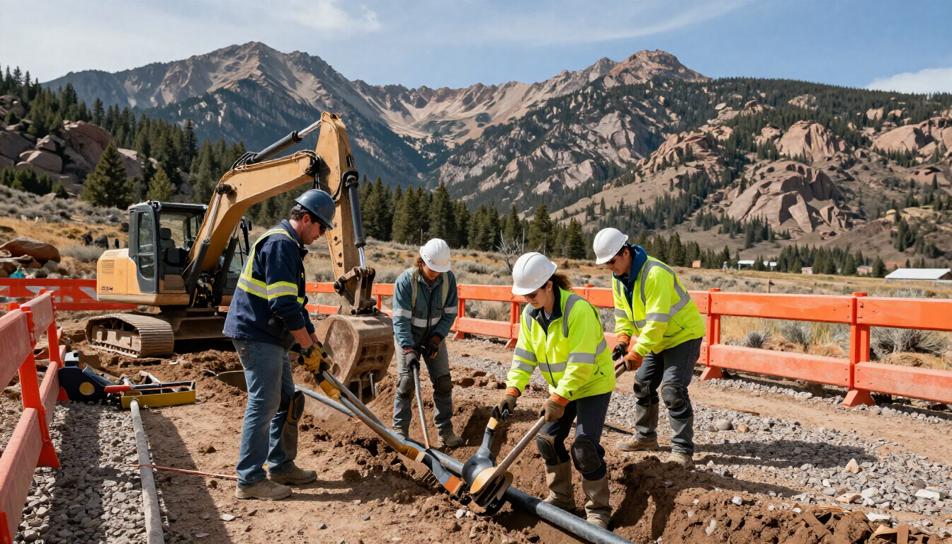 Professional underground utility installation in Western Colorado terrain.