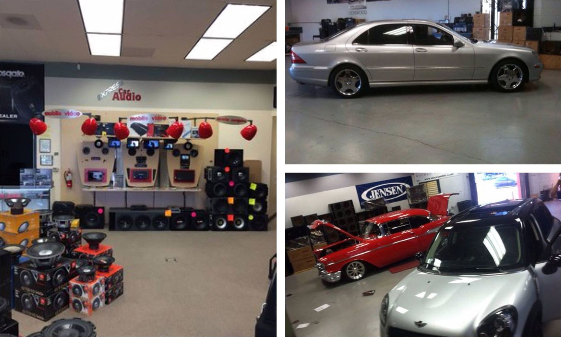 A collage of photos shows a car in a garage