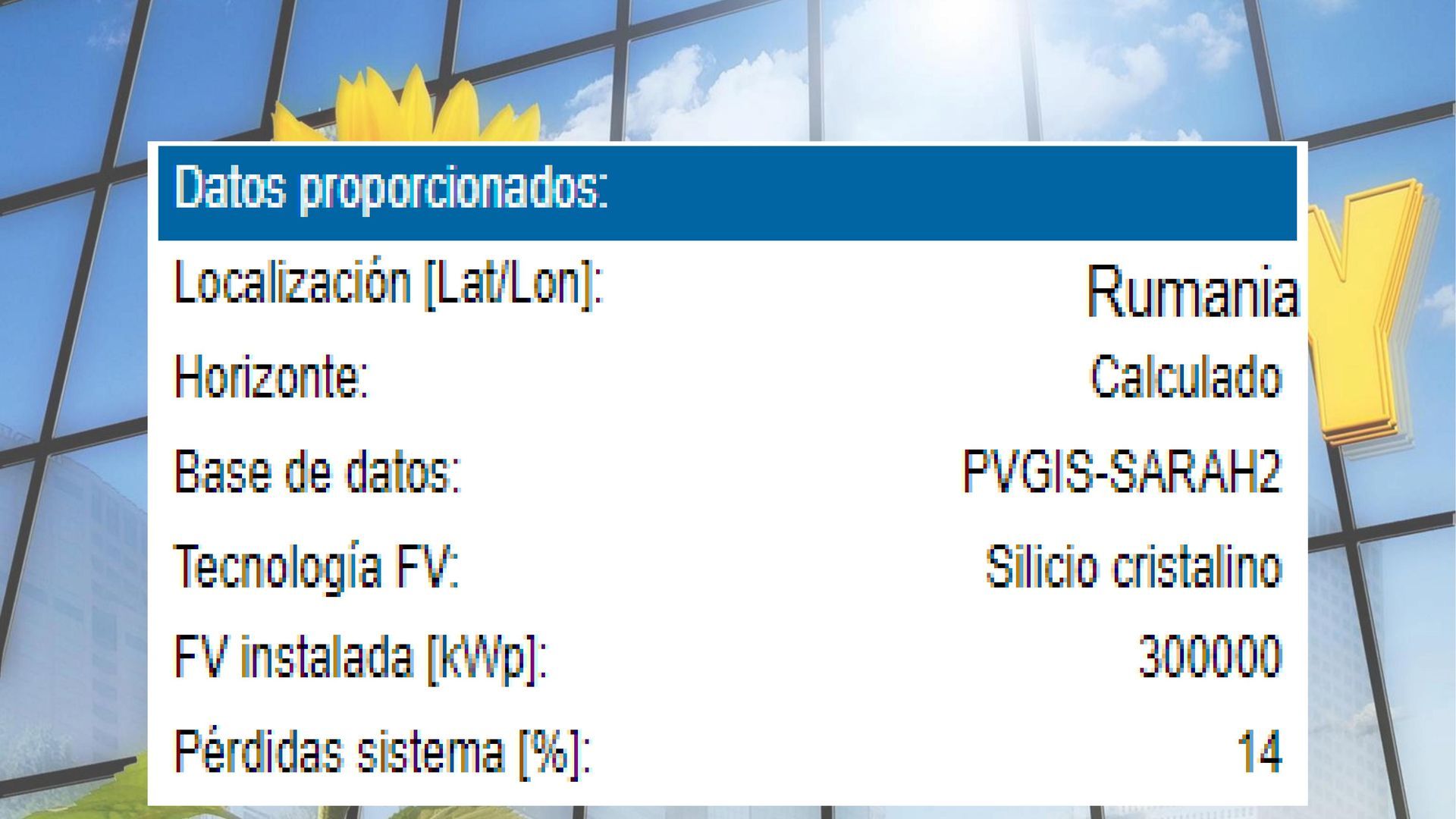 A computer screen shows a table of datos proporcionados