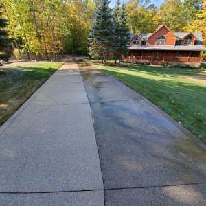 Before and after driveway pressure washing