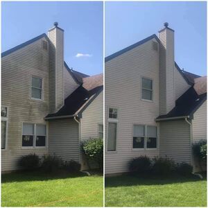 Before and after house siding soft wash cleaning results