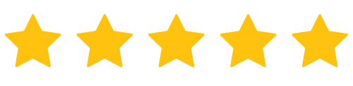 Five yellow stars are lined up in a row on a white background.