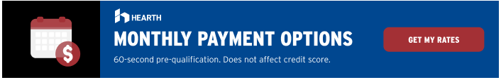 A blue sign that says monthly payment options on it