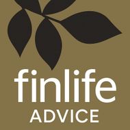 Logo for Finlife Advice, featuring a brown and black leaf design above the white text 