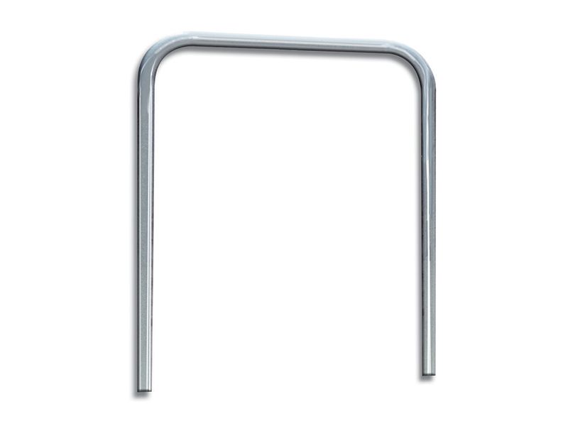 Una ringhiera in metallo a forma di U su uno sfondo bianco.