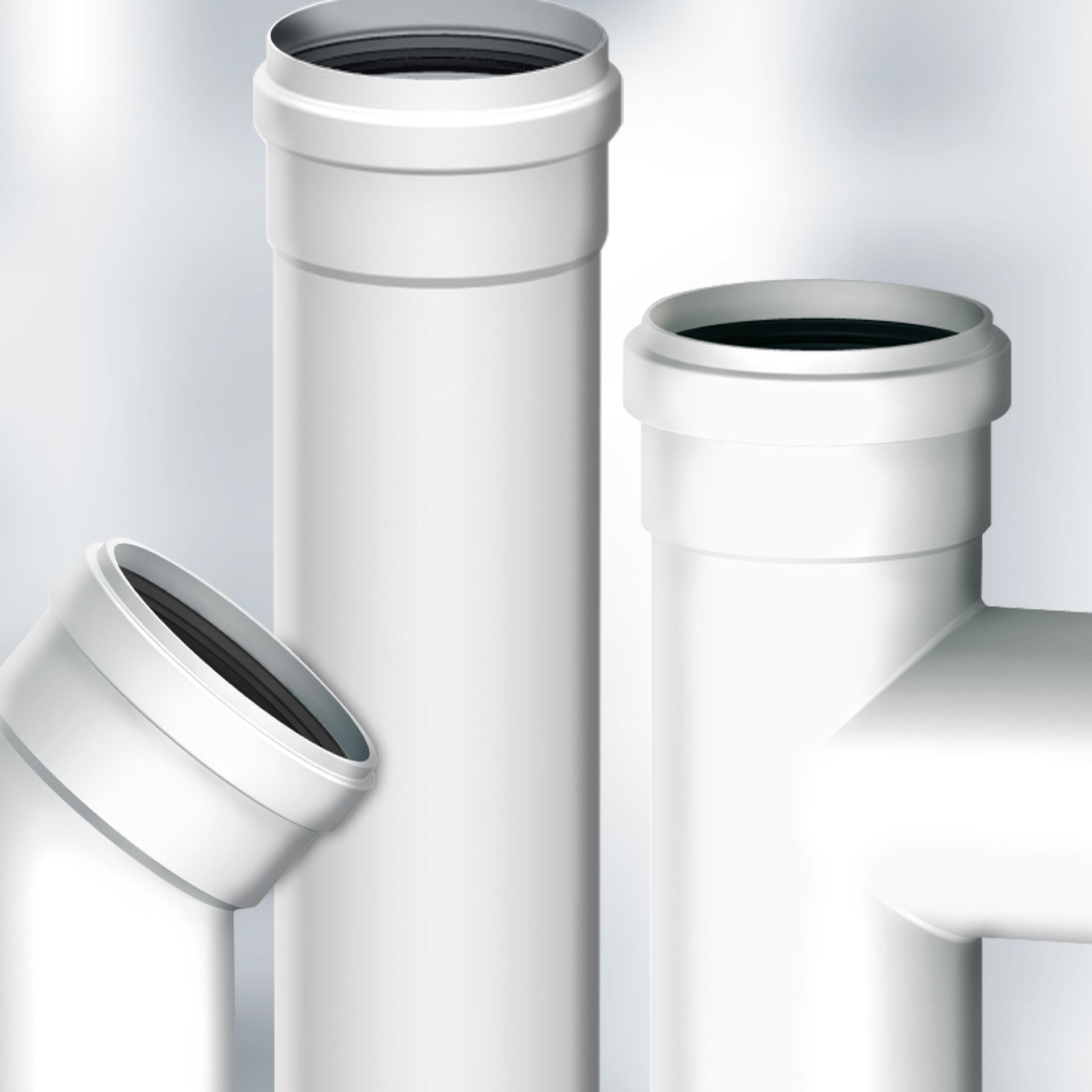 Un gruppo di tubi bianchi è allineato in fila