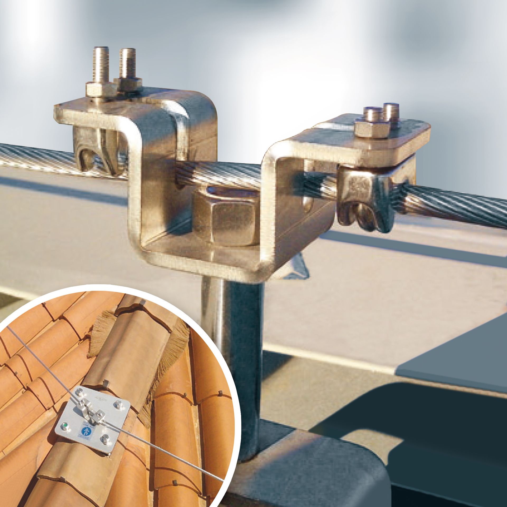 Un'immagine di un tetto a cui è fissata una staffa metallica