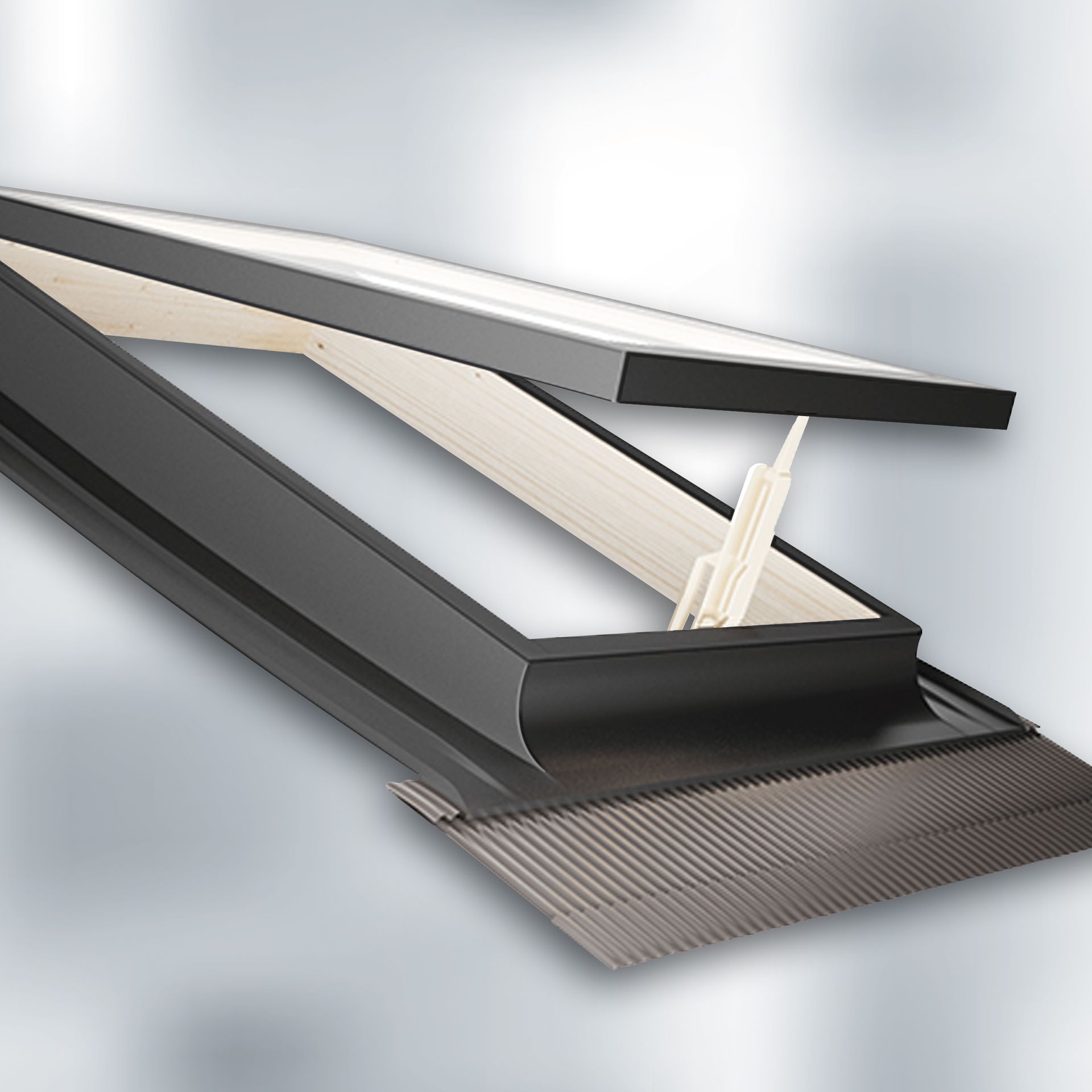 Un'immagine di un lucernario con la porta aperta