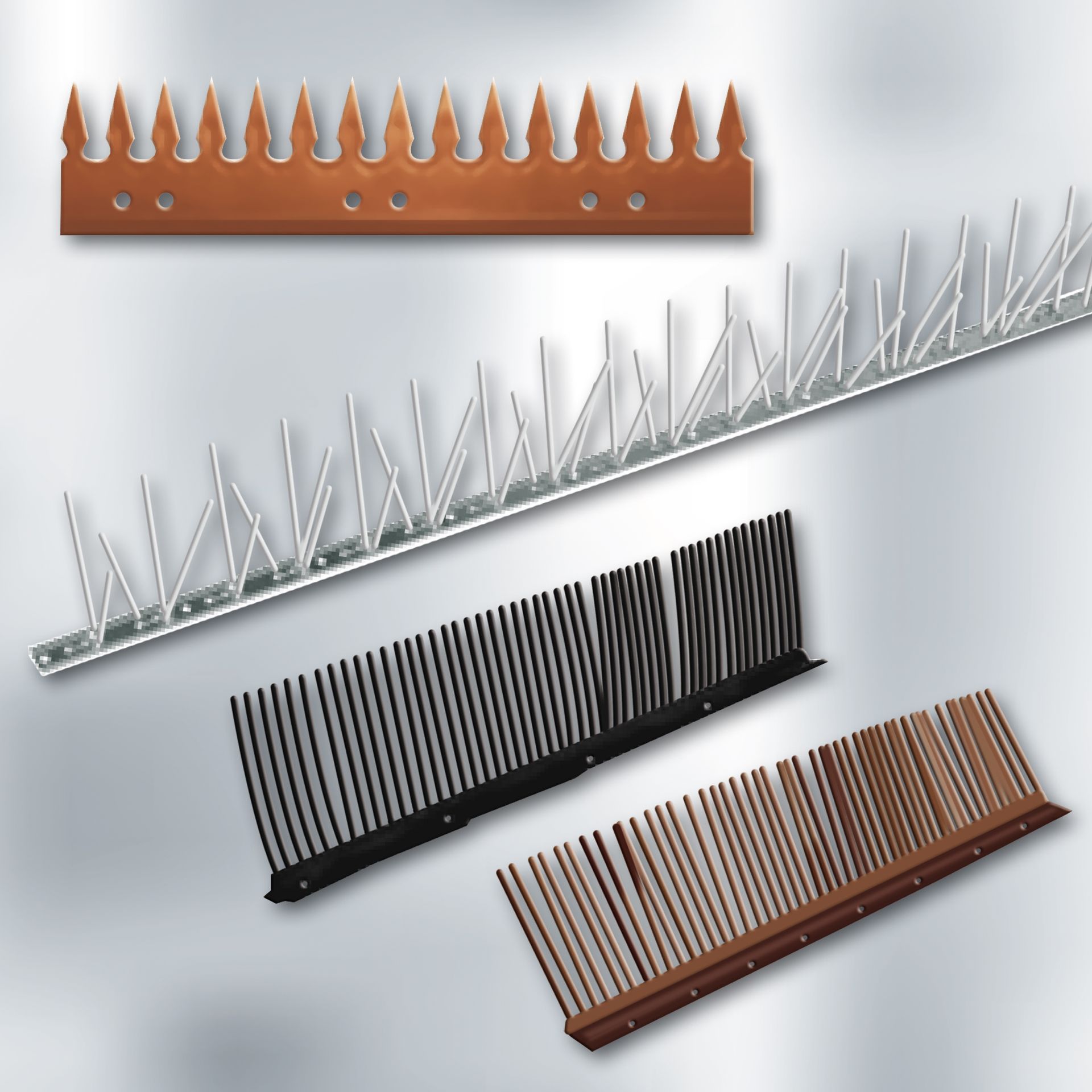 Tre diversi tipi di pettini con punte