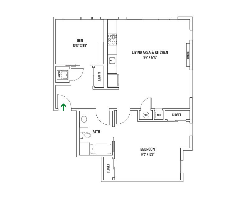 28 MECHANIC 1 BED + 1 BATH + DEN  |  UNIT STYLE B = 949 SQ FT ±