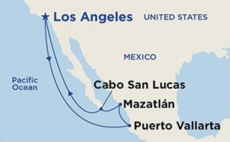 A map showing the location of the port of los angeles mexico and puerto vallarta