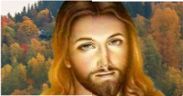 A painting of jesus with long hair and a beard