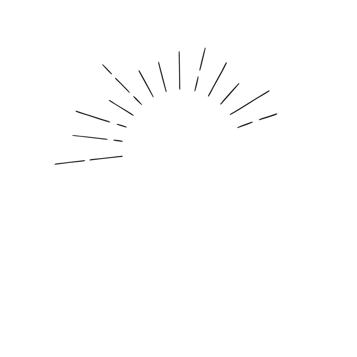 Sun with black rays emanating from a curved arc on a white background.