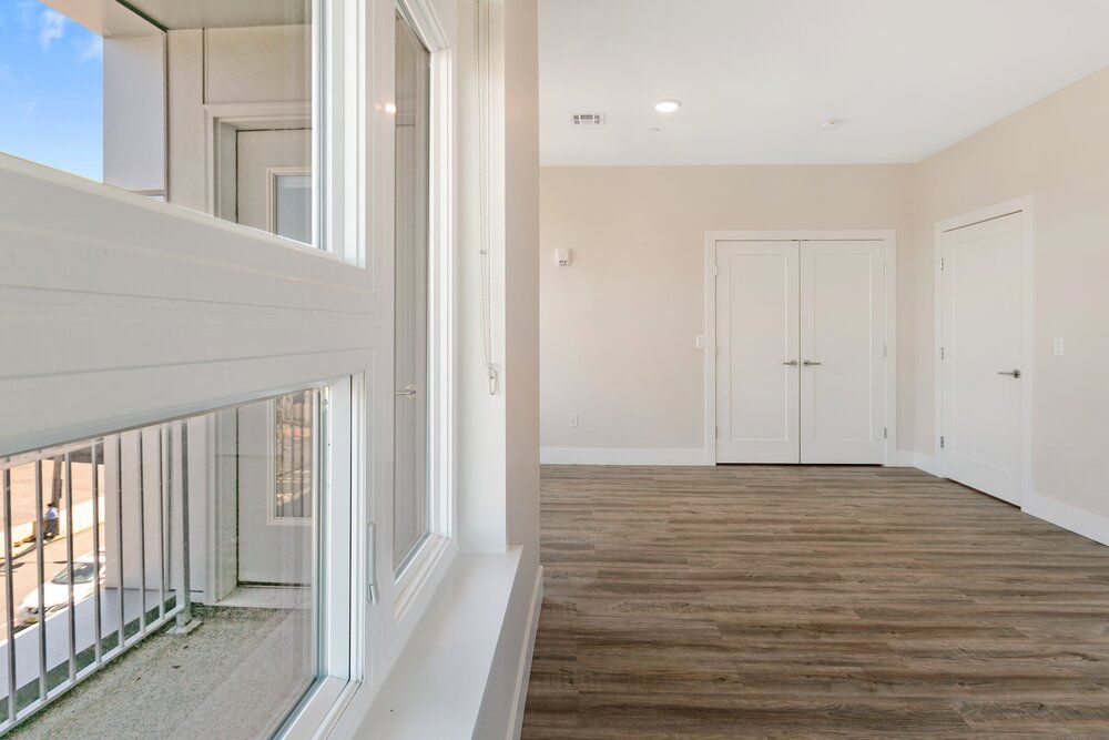 There is a large window in the middle of the room.