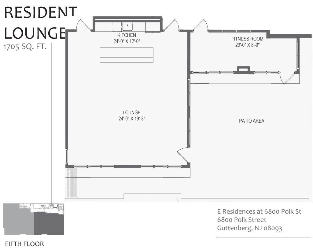 A black and white floor plan of a resident lounge.
