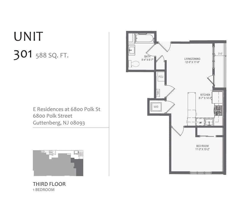 A black and white floor plan of a unit 301.