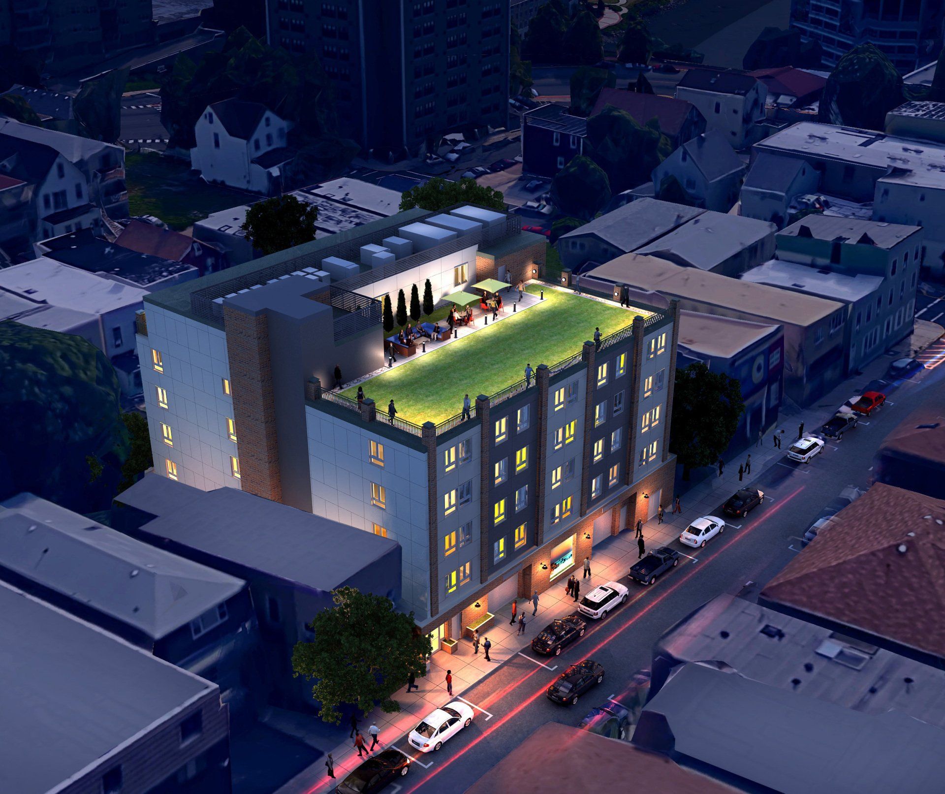 rendering of building exterior from sky view