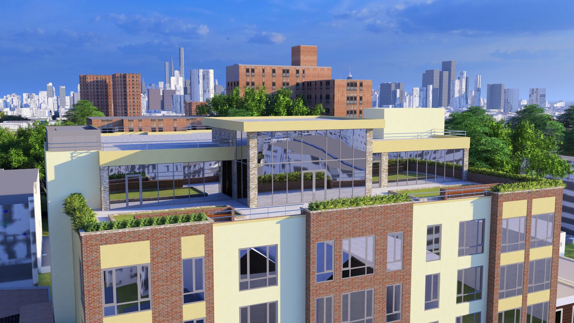 An artist 's impression of a building with a rooftop garden