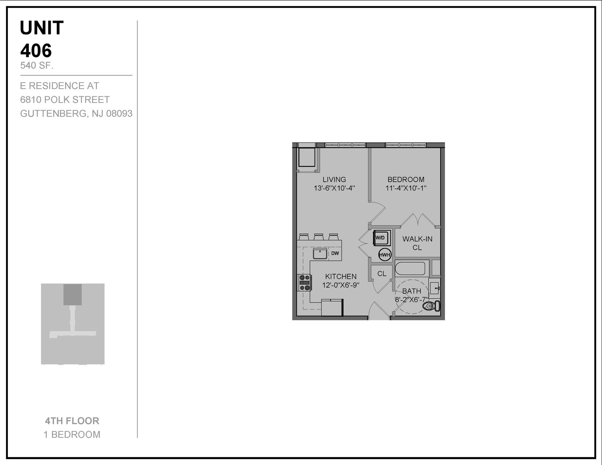 A black and white floor plan of a unit 406 apartment.