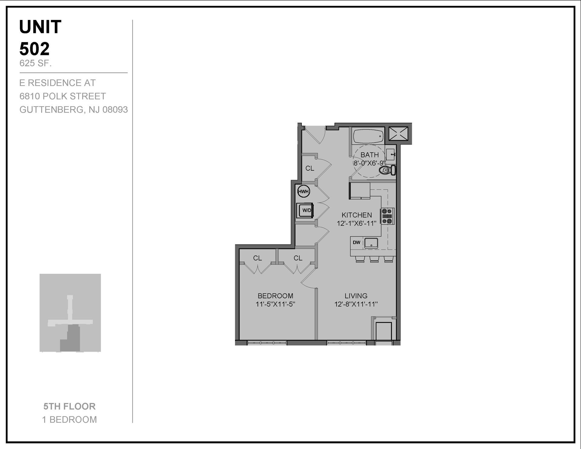 A black and white floor plan of a unit 502 apartment.