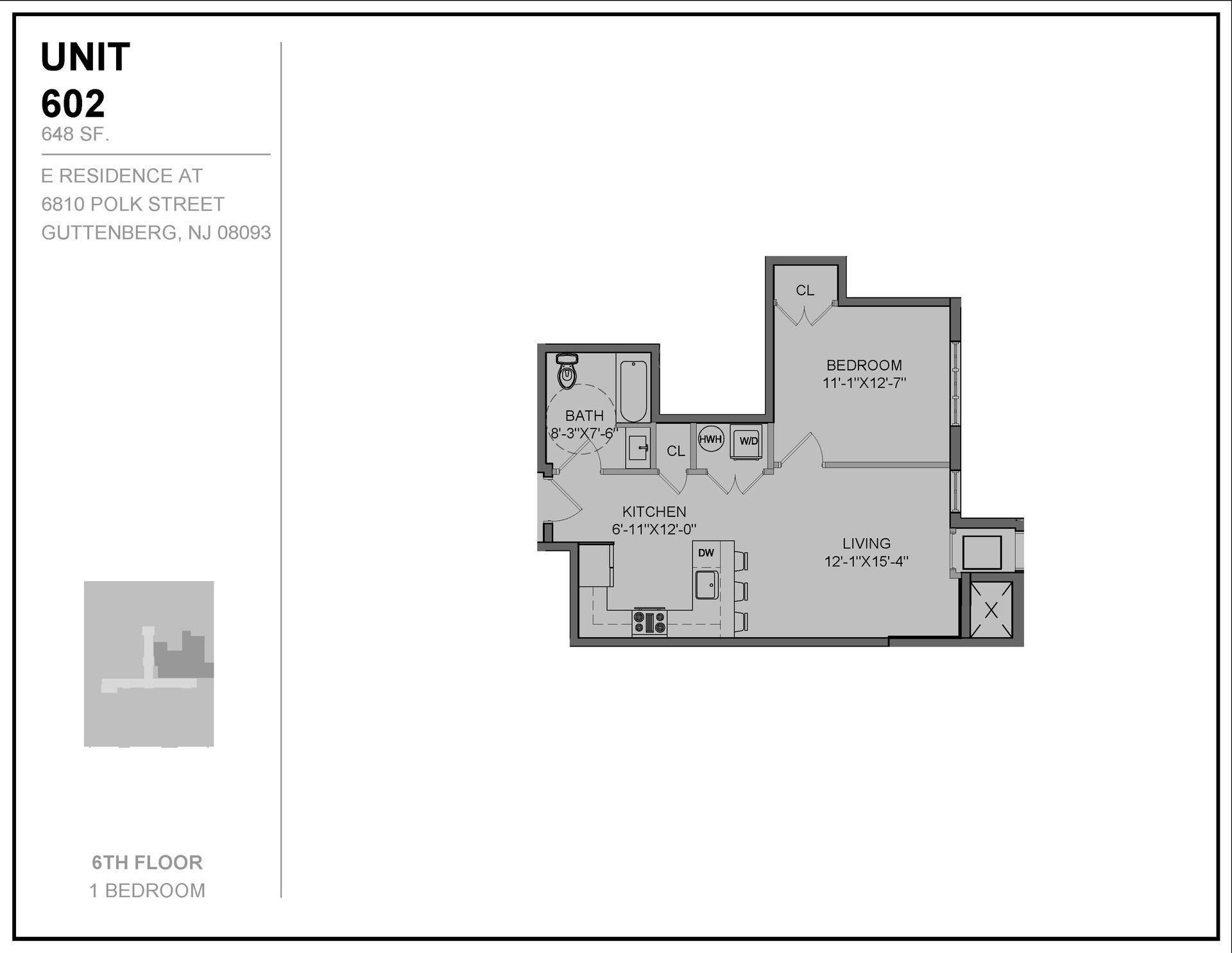 A black and white floor plan of a unit 602 apartment.