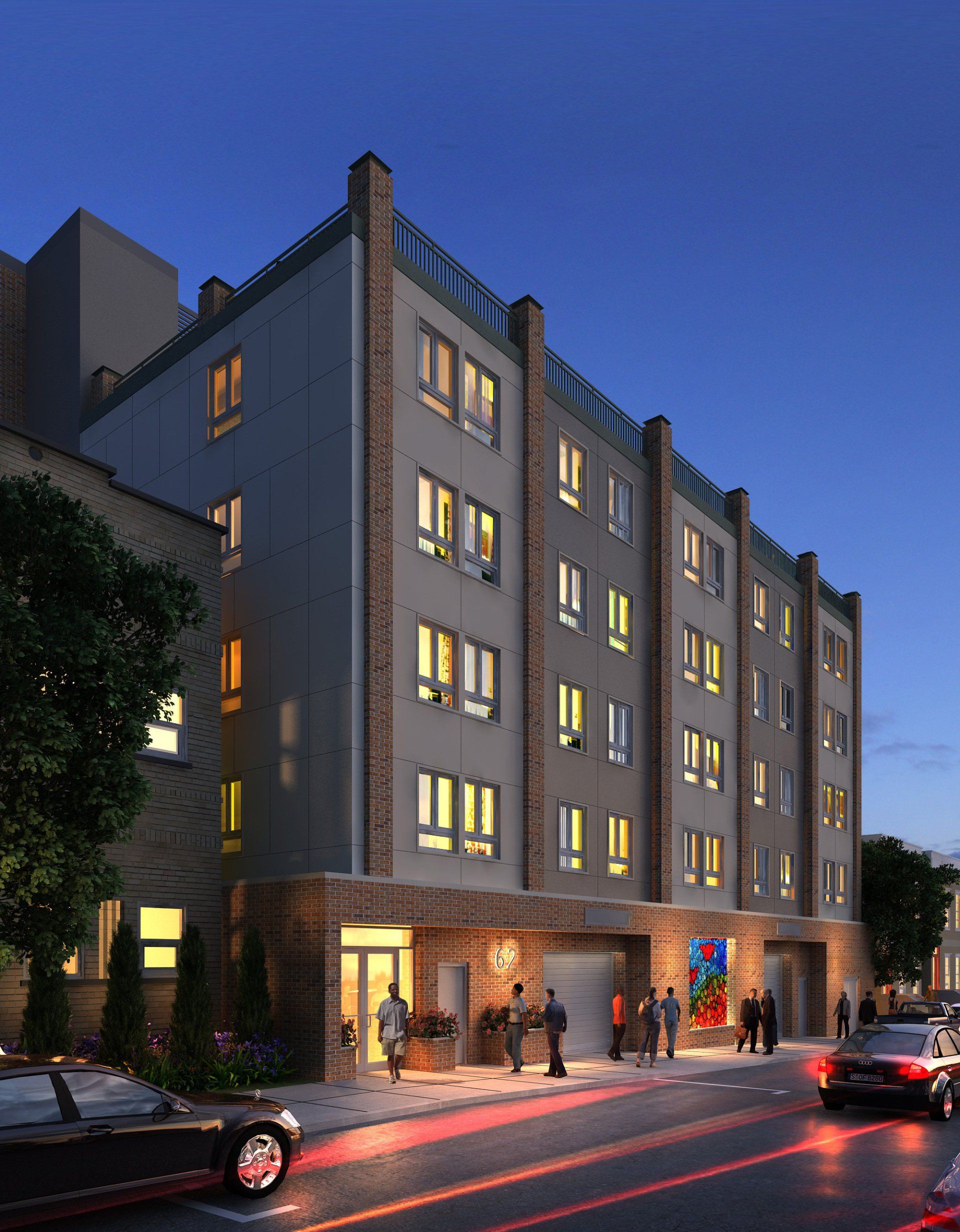 rendering of building exterior from ground view