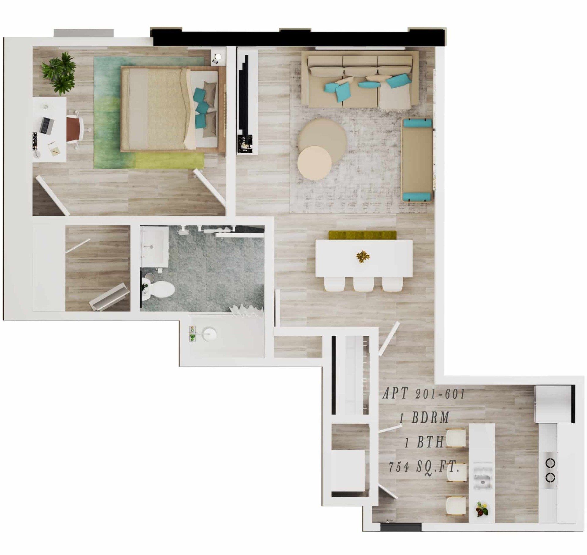A floor plan of a house with a bedroom , living room , dining room , and bathroom.