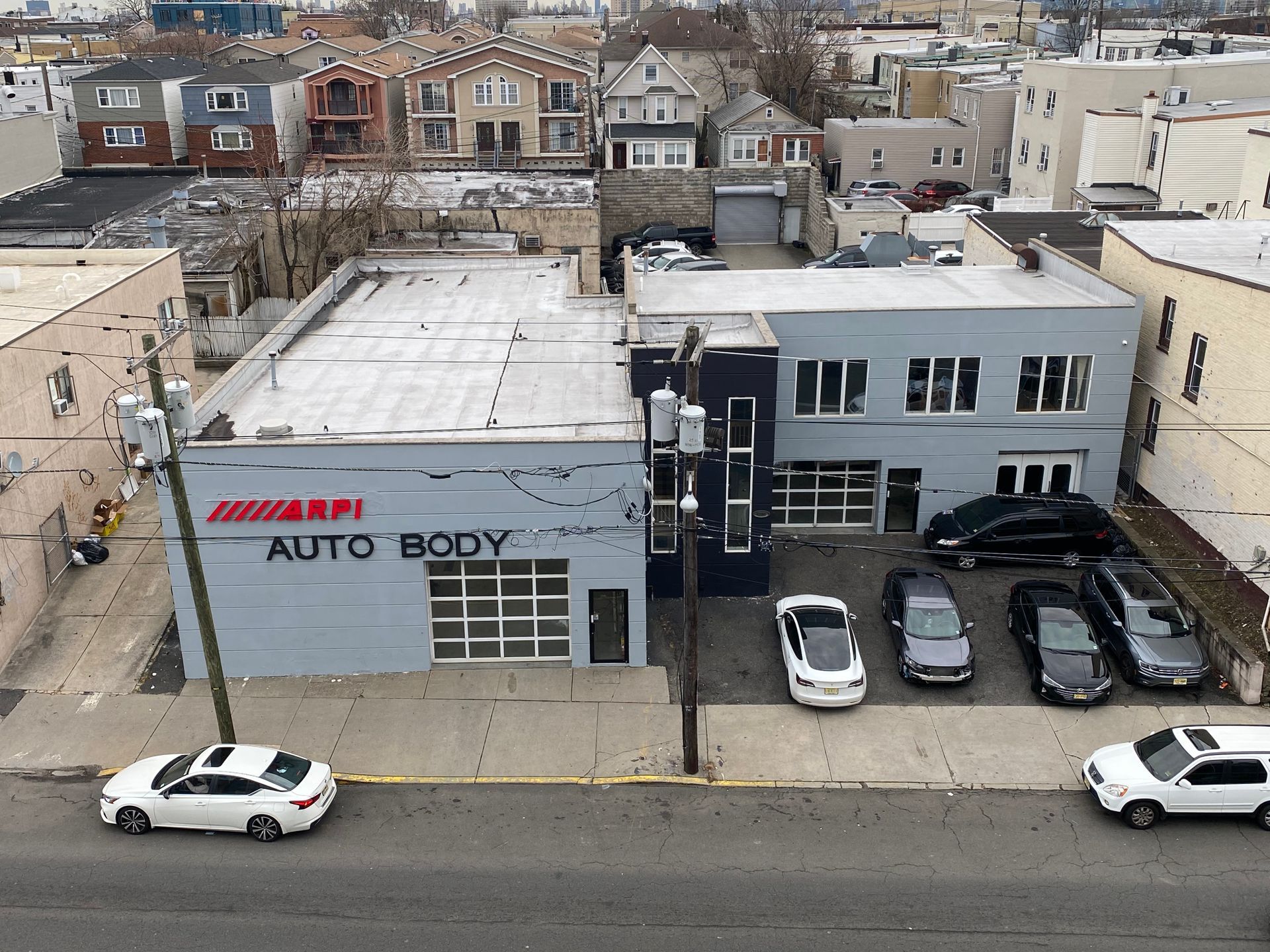 Building View From drone's eye level across the street