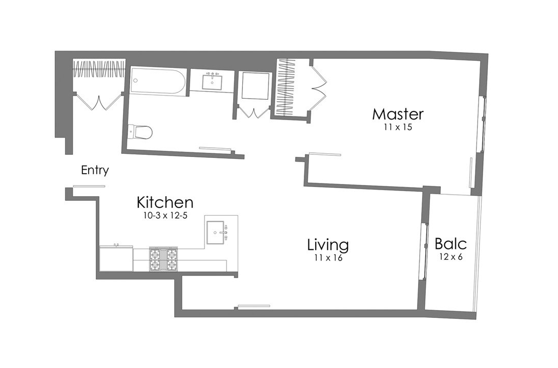 A black and white floor plan of a unit 7 apartment.