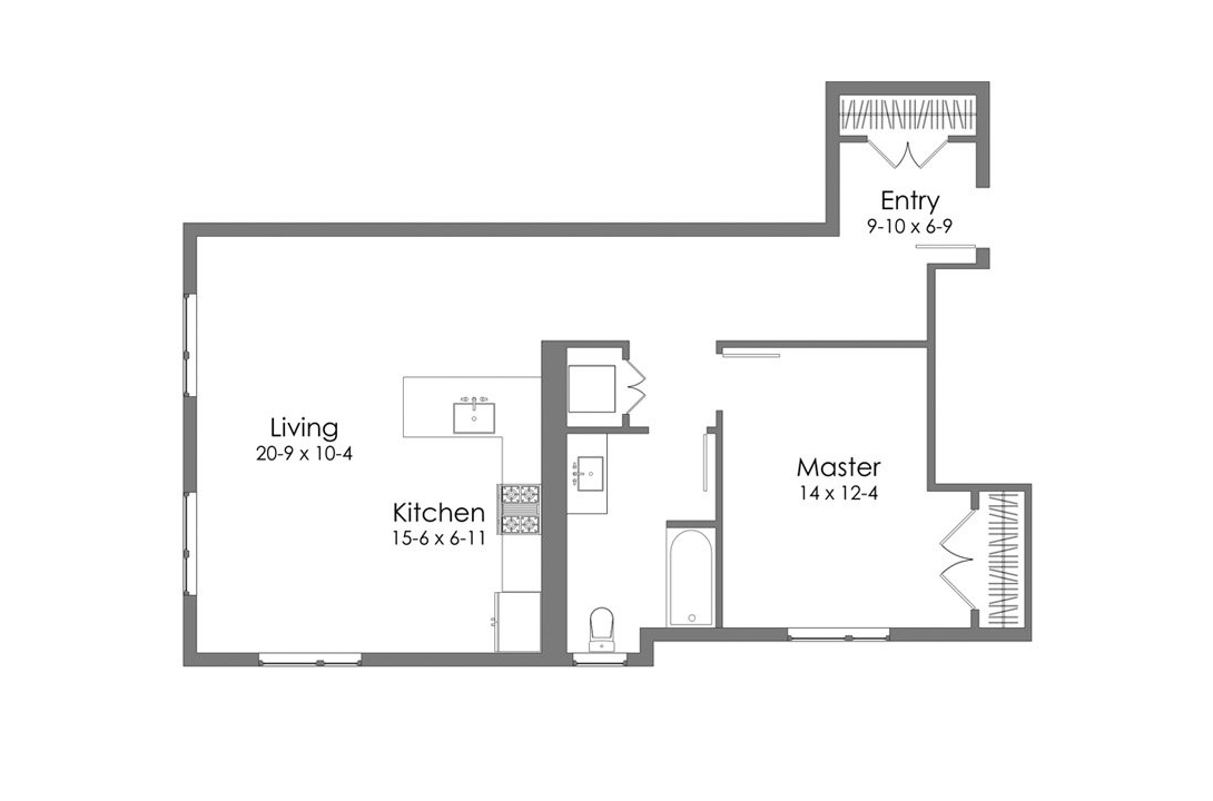 A black and white floor plan of a unit 9 apartment.