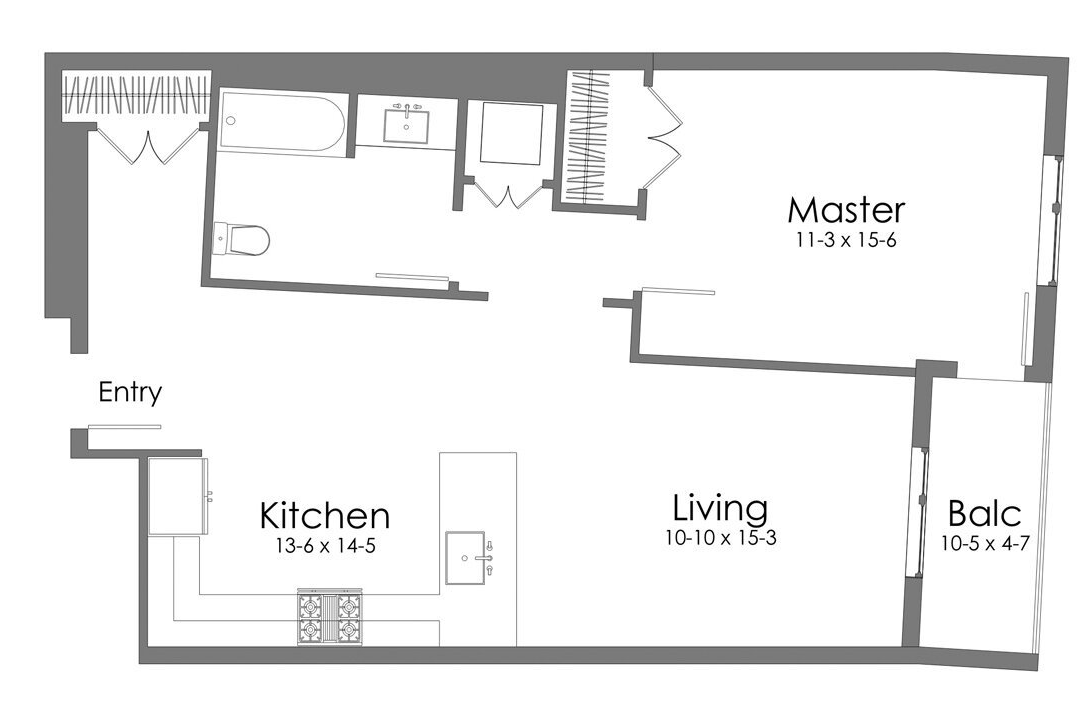 A black and white floor plan of a unit 6 apartment