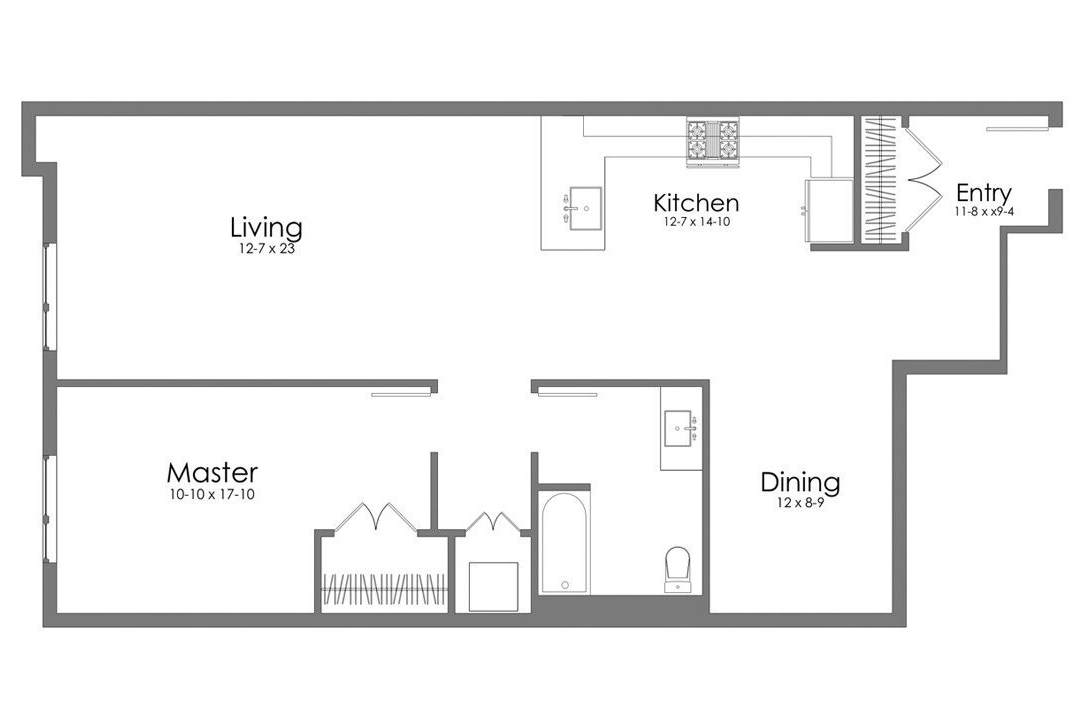 A black and white floor plan of a unit 16 apartment.