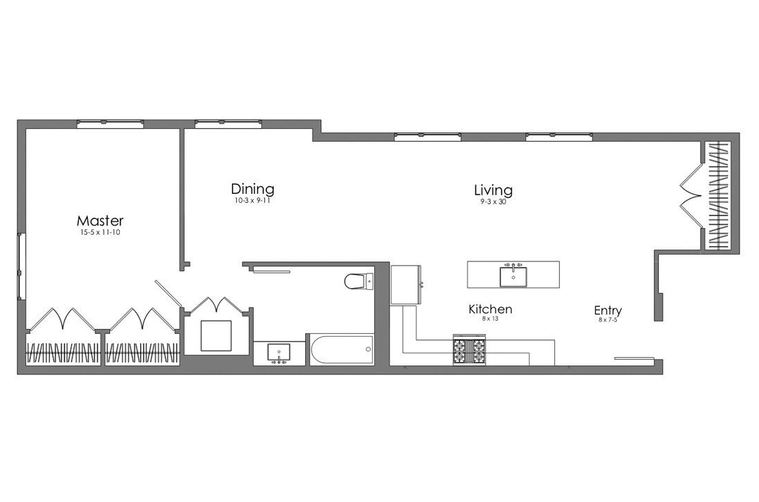 A black and white floor plan of a house with a balcony.