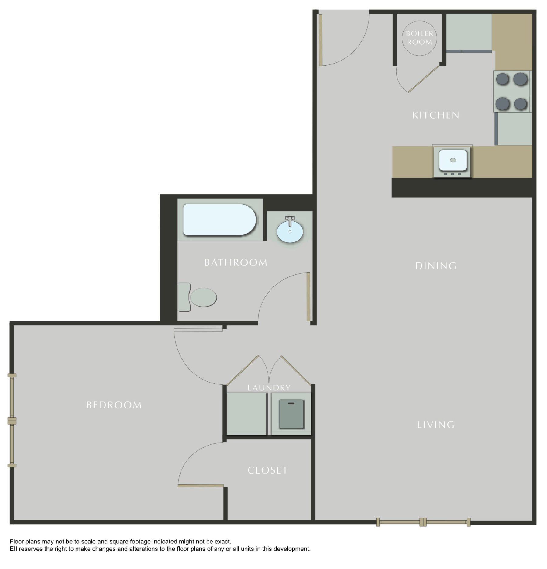 A floor plan of a house with a bathroom and a kitchen.