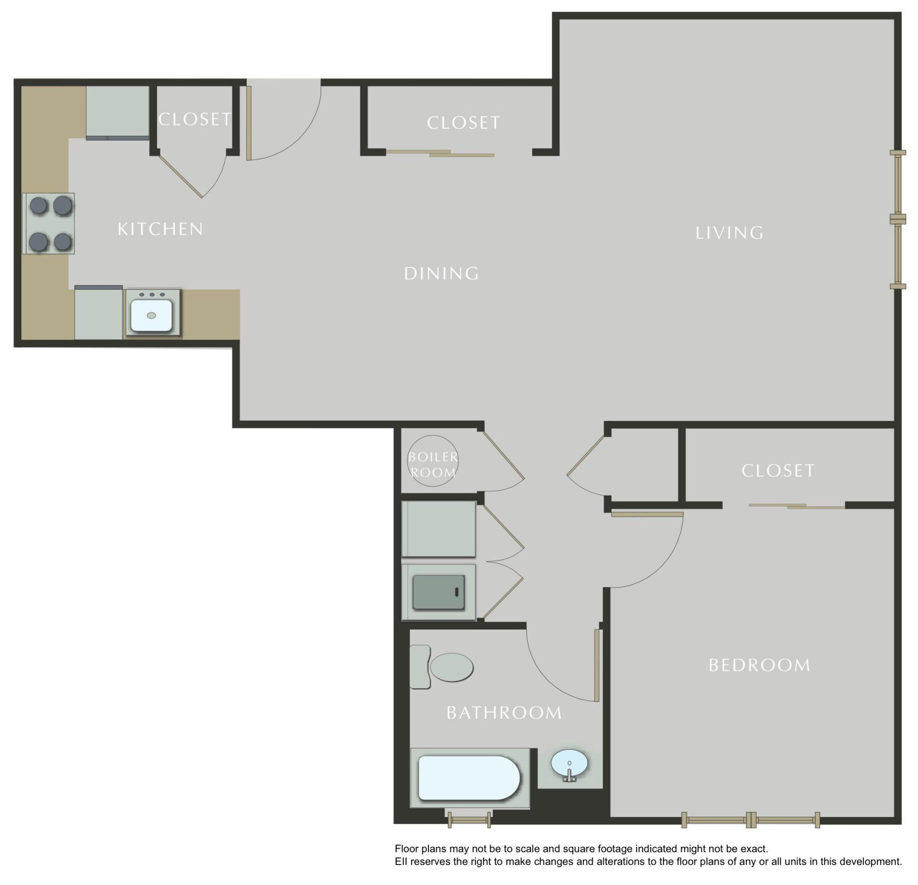 A floor plan of a house with a bedroom , bathroom , closet and kitchen.