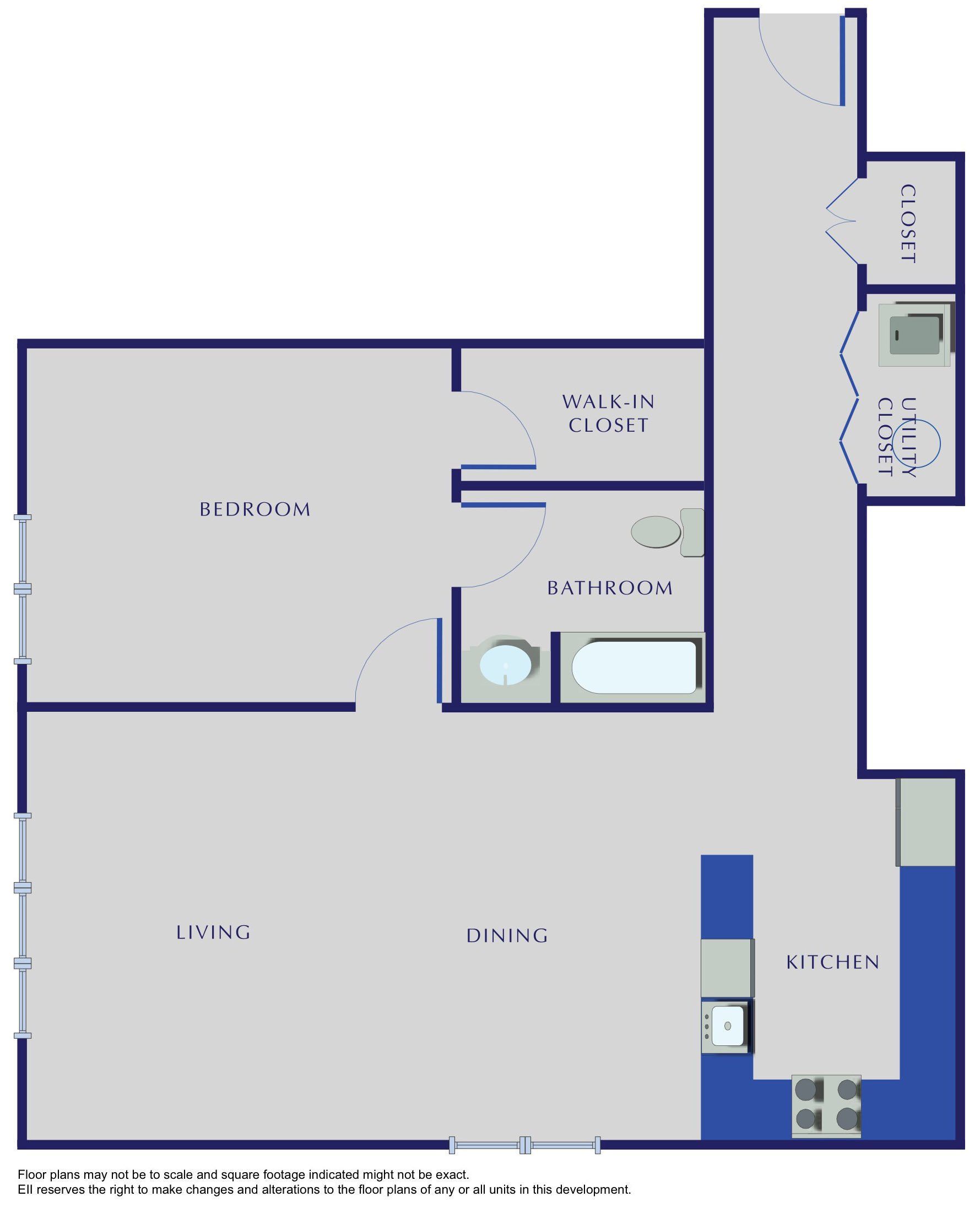 1 Bedroom 1 Bath floorplan